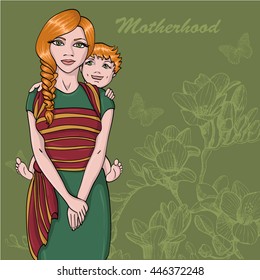 Sketch of Mother and baby wearing for design and card