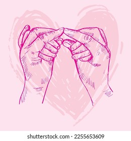 Sketch mother hands holding baby with heart shape background.