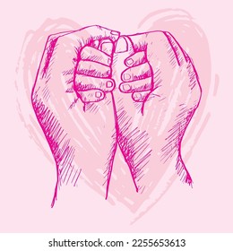 Sketch mother hands holding baby with heart shape background.