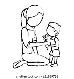 sketch mother and son with flower