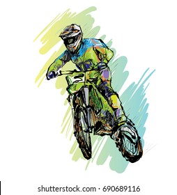 Sketch of Motorcross sportsman, drawing outline, illustration vector