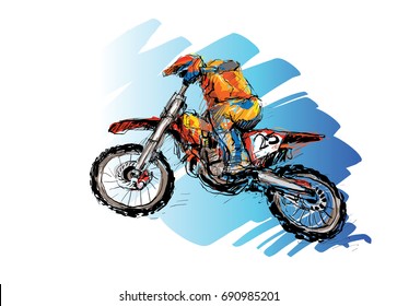 Sketch of Motorcross sportsman, drawing outline, illustration vector