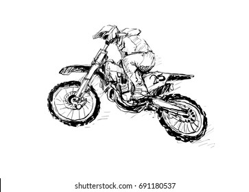 Sketch of Motorcross sportsman, drawing outline, illustration vector