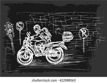 sketch, motorcycle rider