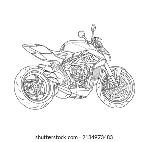 boceto de un vector de motocicleta, con fondo blanco, deporte de motor de arte de línea