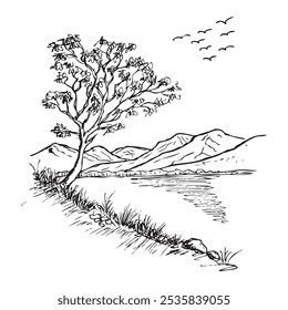 Sketch Montaña Blanco y Negro
