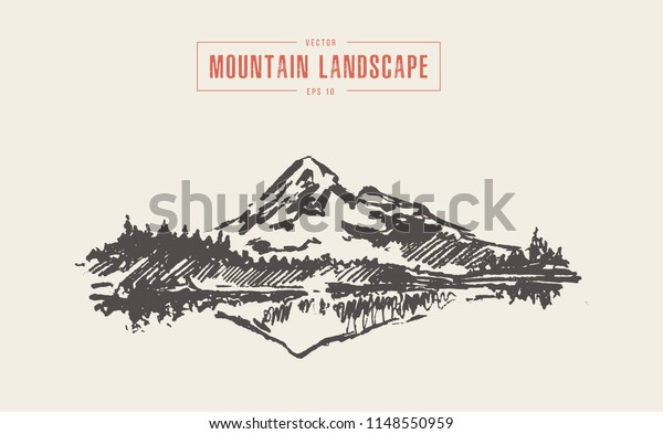 sketch mountain landscape spruce forest lake stock vector royalty free 1148550959 shutterstock