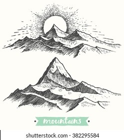 Sketch of a mountains, engraving style, hand drawn vector illustration