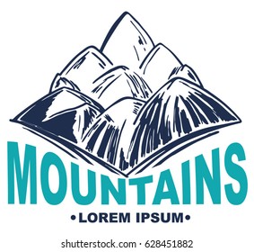 Sketch of a mountains, engraving style, hand drawn. Mountain illustration. Isolate.