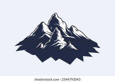 Sketch mountains vintage. Hand drawn rocky peaks. Rocky range landscape shape. Hiking mountains peaks, hills and cliffs. Isolated contour vector set. Monochrome