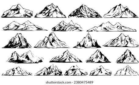 Sketch mountains vintage set