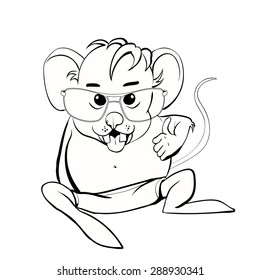 sketch of a mouse in cartoon style with glasses on a white background