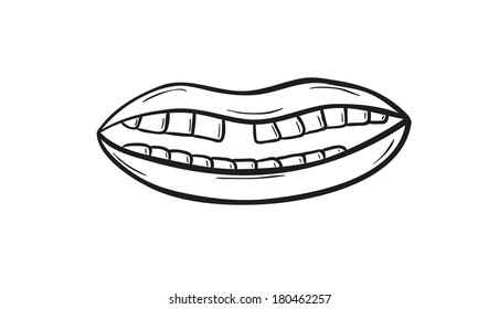 sketch of the mouth without one teeth on white background, isolated