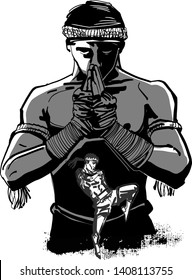 The sketch of Muay Thai fighter