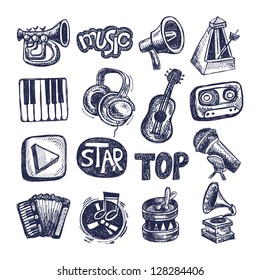 sketch music icon element collection