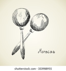 sketch of a musical instrument. Hand drawn maracas on a light background.