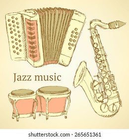 Sketch musical instrument in vintage style, vector