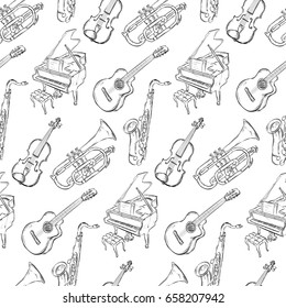 Sketch Musical Instruments Seamless Pattern