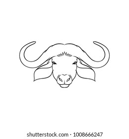 Sketch of muskoxes head, portrait of forest animal black and white hand drawn vector Illustration