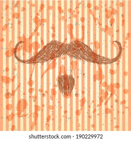 Sketch mustache, vector vintage background