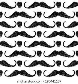 Sketch mustache, vector vintage seamless pattern