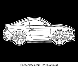 sketch mustang gt mini car side view for coloring book and sticker