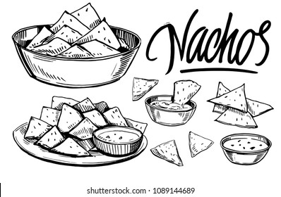 Sketch Of Nachos. Hand Drawn Illustration Converted To Vector