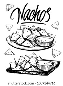 Sketch of nachos. Hand drawn illustration converted to vector