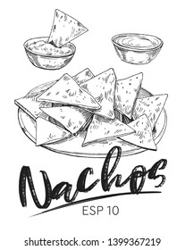 Sketch of nachos. Hand drawn illustration converted to vector