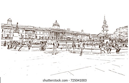 Sketch of The National Gallery is an art museum in Trafalgar Square in the City of Westminster, in Central London UK ( United kingdom, England ) in vector illustration svg
