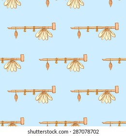 Sketch native american pipe in vintage style, vector seamless pattern