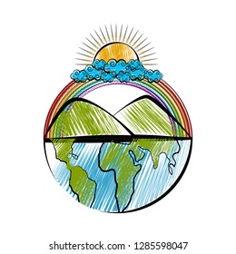 Sketch of a nature landscape on a half earth. Vector illustration design