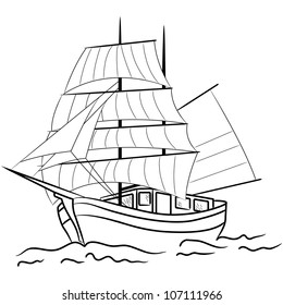 Sketch of nautical sailing vessel in a sea