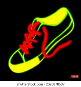 Sketch of neon sneaker. Hand drawn bright vector illustration of shoes. Elements for neon design.