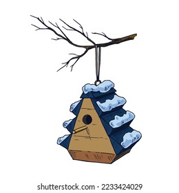 Sketch of nest box or bird box, vector clipart.