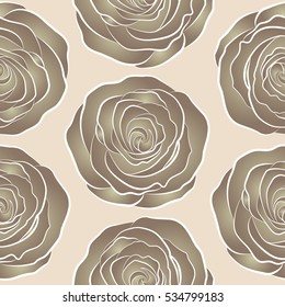 Sketch with neutral and beige flowers. Hand drawn. Seamless rose pattern.