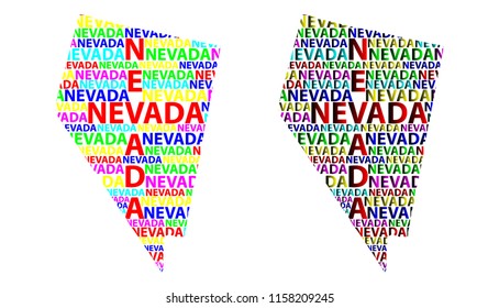 Sketch Nevada (United States of America) letter text map, Nevada map - in the shape of the continent, Map Nevada - color vector illustration