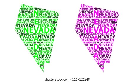 Sketch Nevada (United States of America) letter text map, Nevada map - in the shape of the continent, Map Nevada - green and purple vector illustration