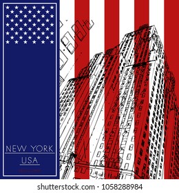 Sketch of New York city. Suitable for invitation, flyer, sticker, poster, banner, card, label, cover, web. Vector illustration.