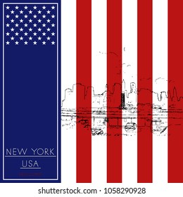 Sketch of New York city. Suitable for invitation, flyer, sticker, poster, banner, card, label, cover, web. Vector illustration.