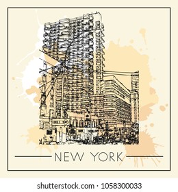 Sketch of New York city. Suitable for invitation, flyer, sticker, poster, banner, card, label, cover, web. Vector illustration.