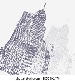 Sketch of New York city. Suitable for invitation, flyer, sticker, poster, banner, card, label, cover, web. Vector illustration.