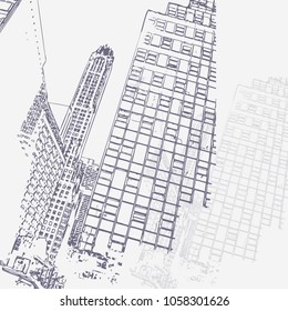 Sketch of New York city. Suitable for invitation, flyer, sticker, poster, banner, card, label, cover, web. Vector illustration.