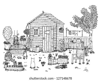 sketch of nice garden - coloring book