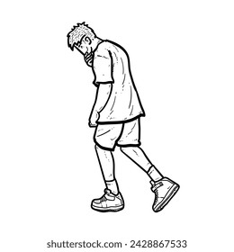 Sketch Nice guy or man or boy t-shirt walk pose for good style isolated on White background vector modern illustrations