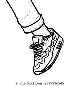 Sketch Nice Sneakers with cool pose on White Background vector modern illustration