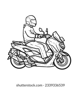 Sketch Nice style Rider riding big matic motorcycle on white Background vector modern illustration