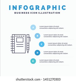 Sketch Notebook, Drawing, Notebook, Pencil, Sketch Line icon with 5 steps presentation infographics Background