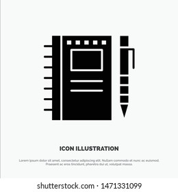 Sketch Notebook, Drawing, Notebook, Pencil, Sketch solid Glyph Icon vector. Vector Icon Template background