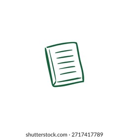 Un boceto de un cuaderno con páginas alineadas, en un contorno verde sobre un fondo blanco